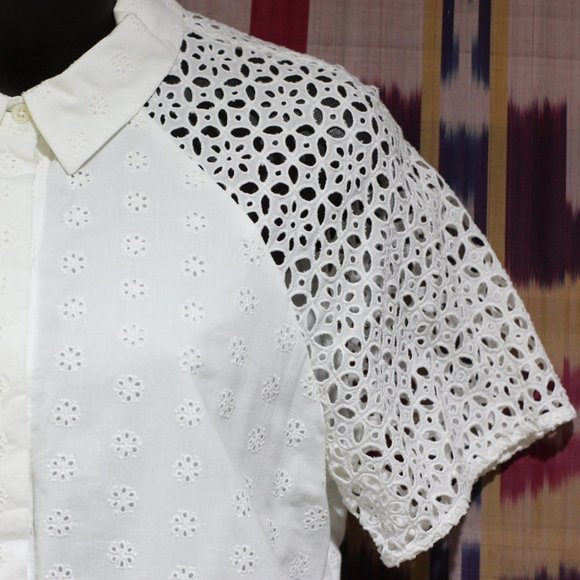 J. CREW White Dress with Lace Short Sleeves - Picture 3 of 4